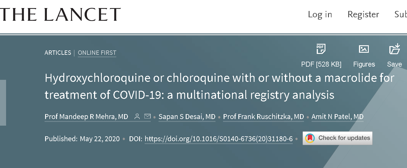美国科学家论文：羟氯喹治疗新冠会导致死亡增加