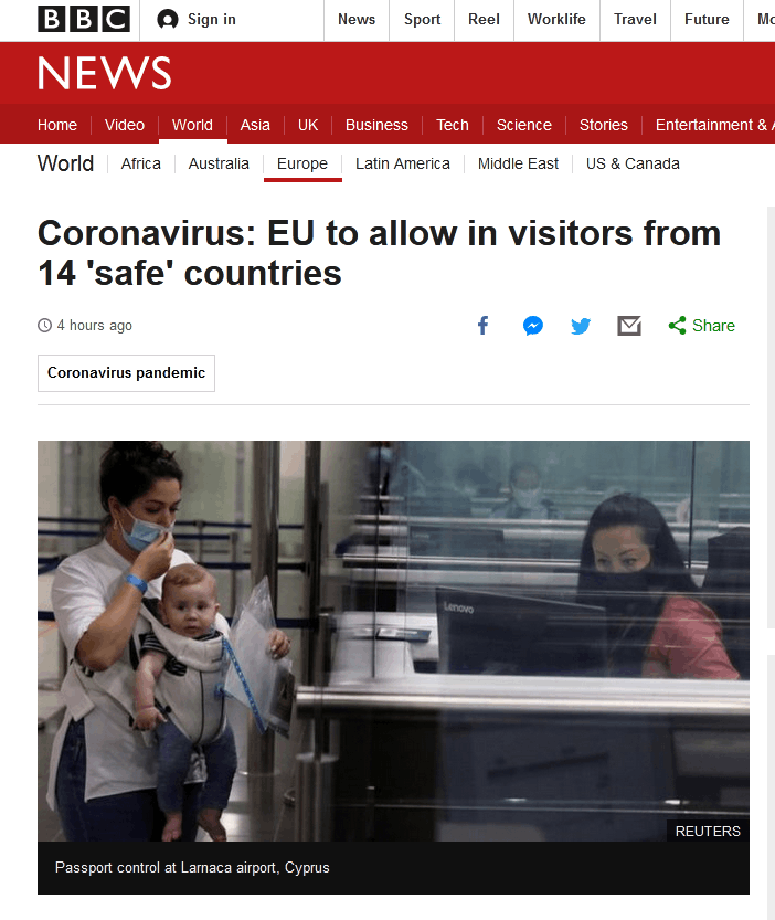 欧盟将允许14国旅客入境 美媒:没有美国!