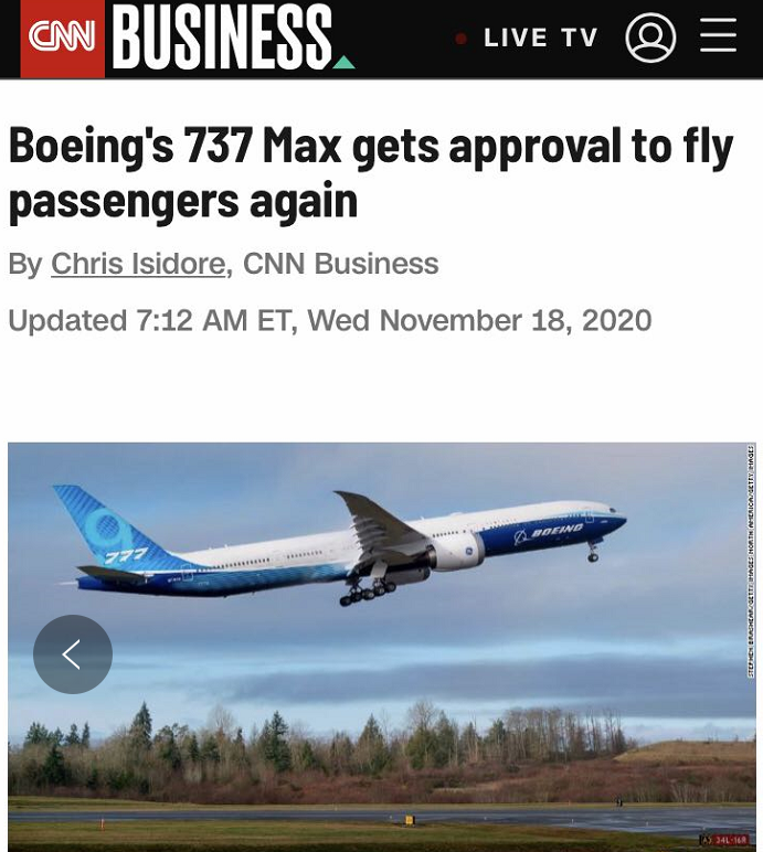 快讯！美媒：美联邦航空管理局宣布批准波音737MAX复飞