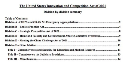 美参议院此前公布的法案纲要（图源：美国国会参议院）