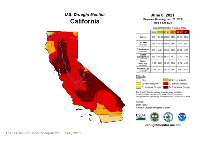 “美国干旱监测”6月8日公布的旱情报告