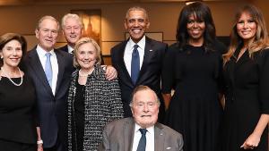 美国4位总统、4位第一夫人在芭芭拉·布什葬礼上聚首
